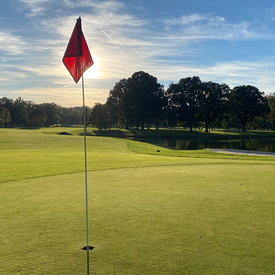 flag pole in hole at golf course