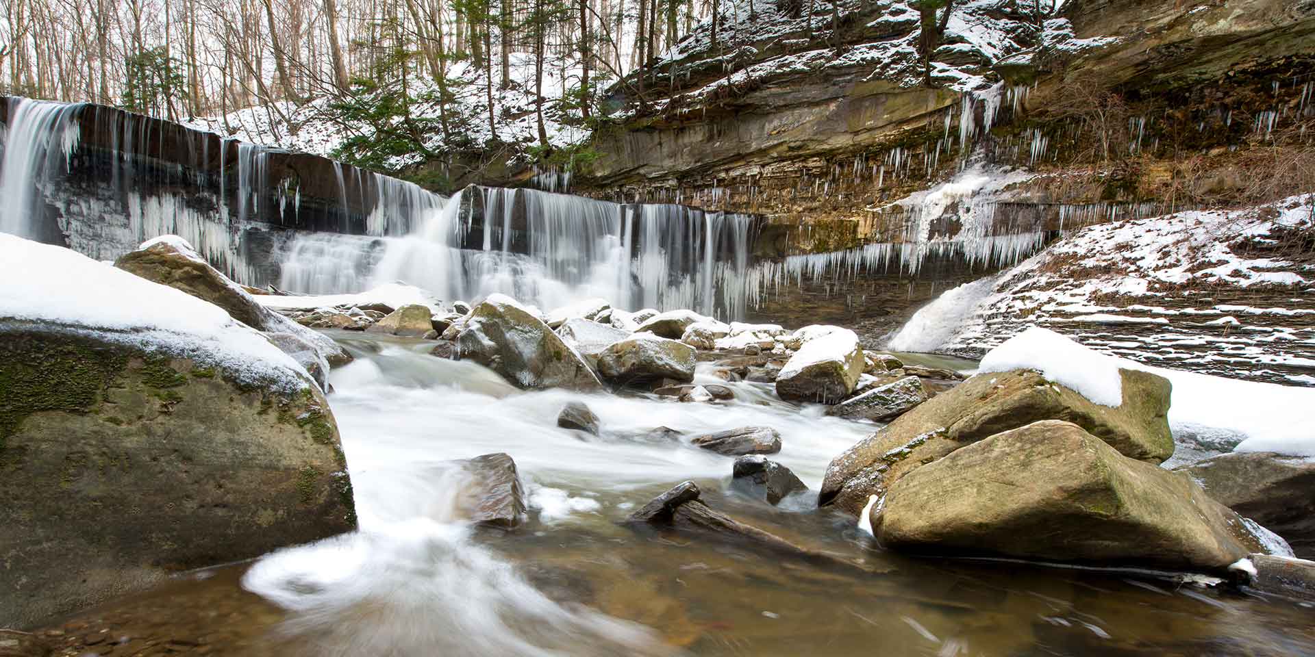 A snowy waterfall