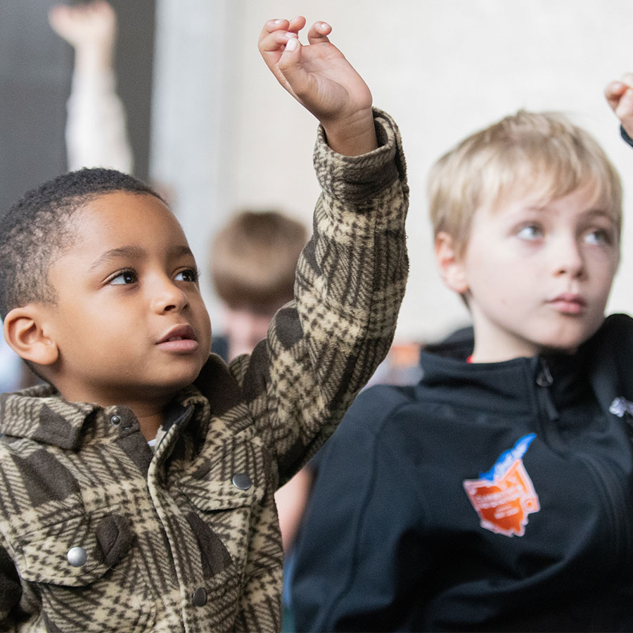 A child in class raising his hand