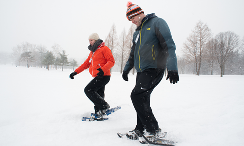 Two people snowshoeing