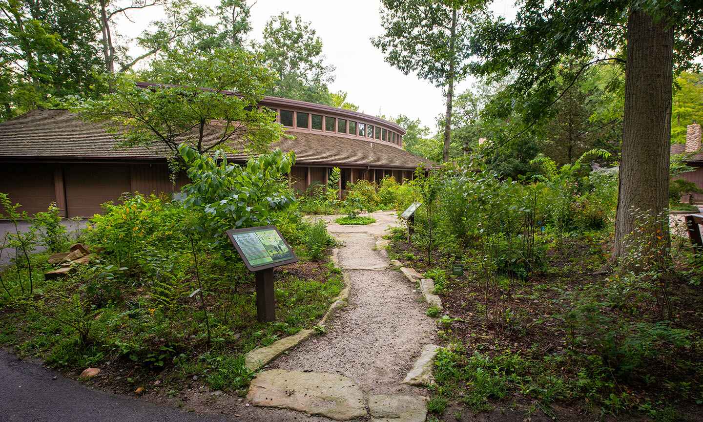 Walking path in front of nature center building