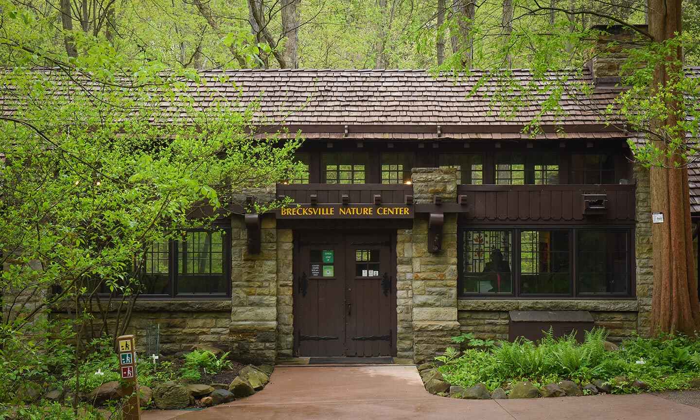 Brecksville nature center surrounded by trees