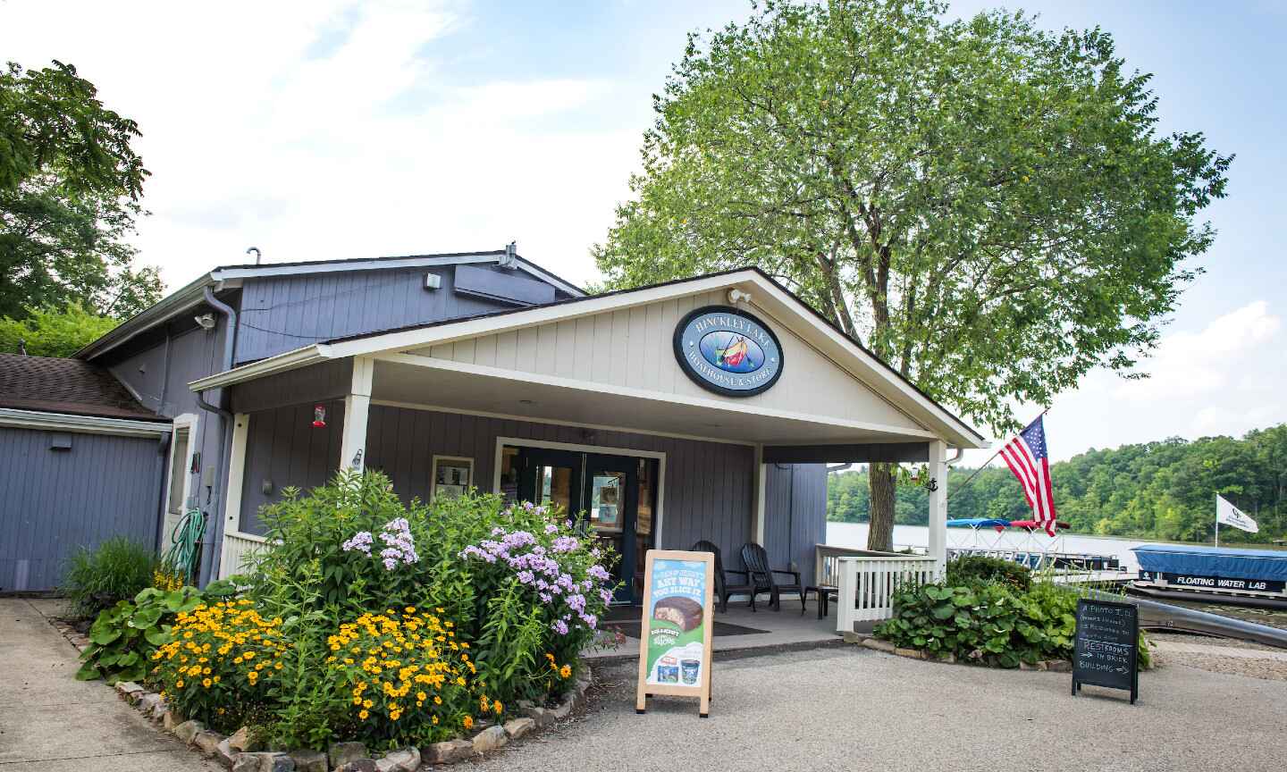 Front of lake boathouse store