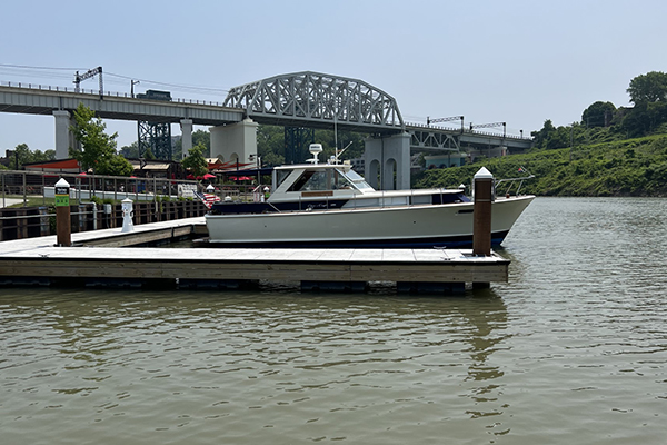 Boat parked in a boat slip 