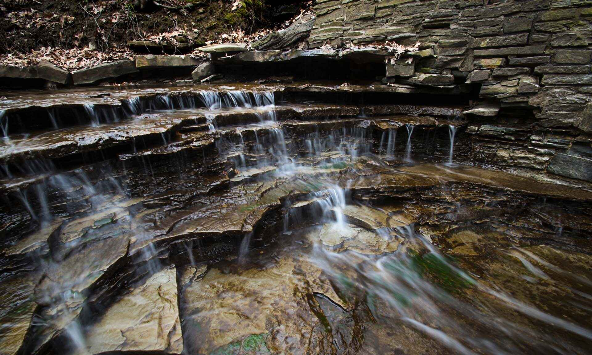 Water falling down rocks