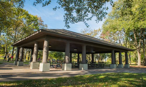 Picnic pavilion with picnic tables 