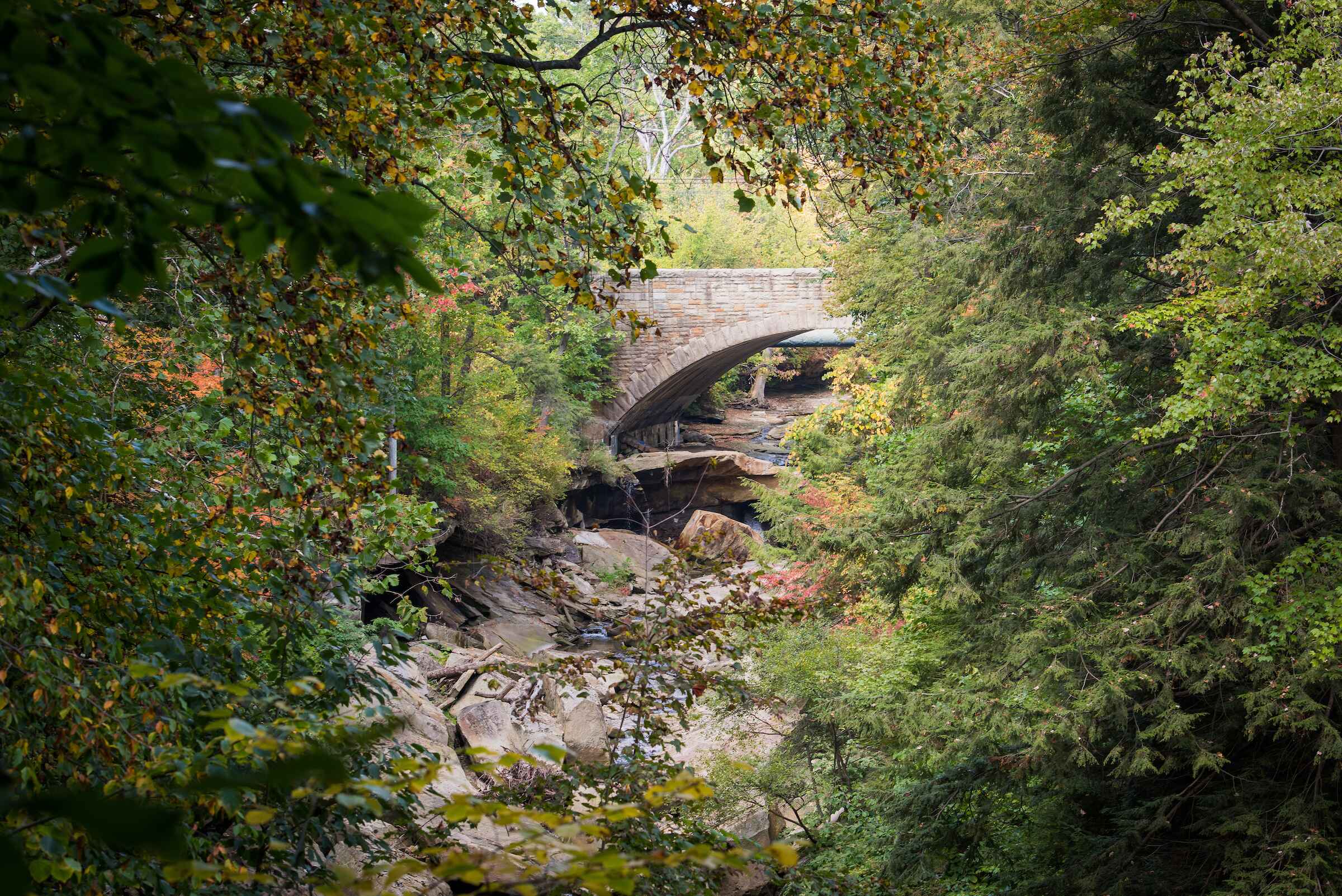 Chippewa_Gorge-(1).jpg there is a bridge over a stream in the woods, a tilt shift photo inspired by Asher Brown Durand, shutterstock contest winner, hudson river school, old stone bridge over the creek, stone bridge over brook, stone bridge